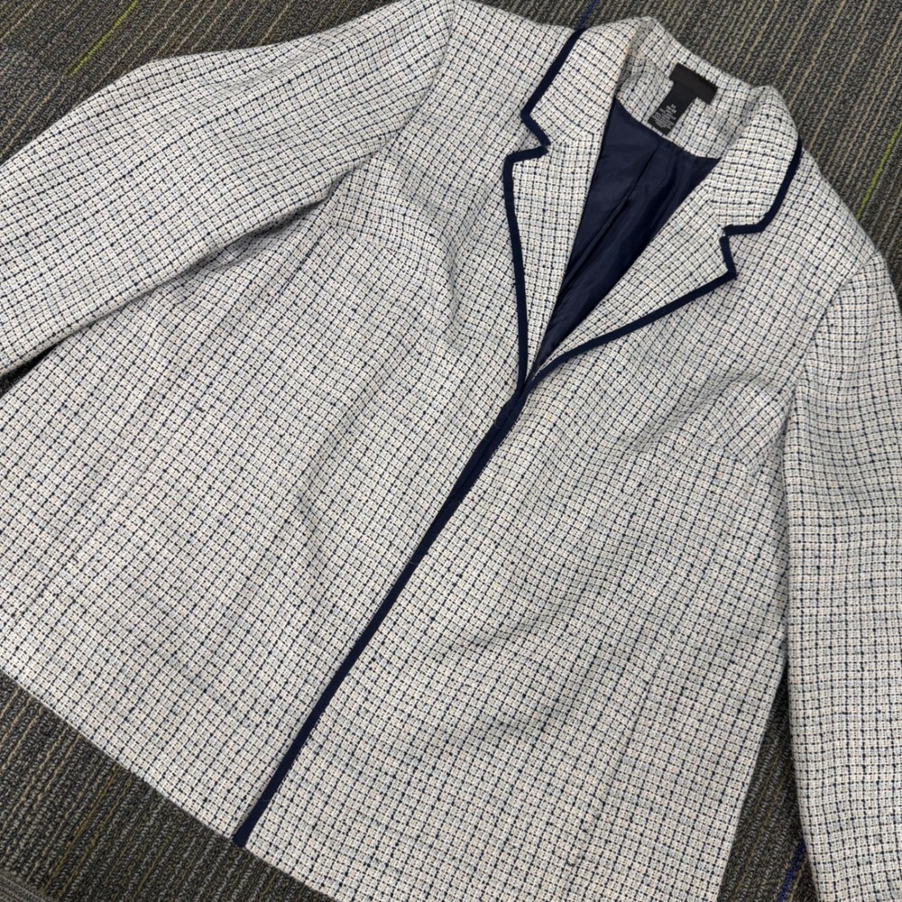 Maggie Barnes Blazer Womens 3X Navy White Excellent Tweed Bouclé Jacket